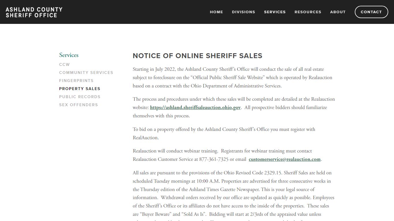 Property Sales — Ashland County Sheriff Office