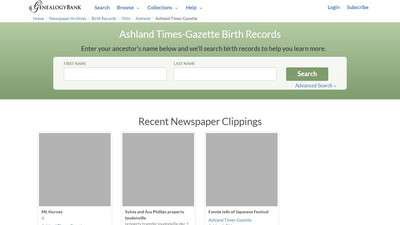 Ashland Times-Gazette Birth Certificates | GenealogyBank